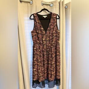 Sejour Black and Multicolor Patterned Midi Dress